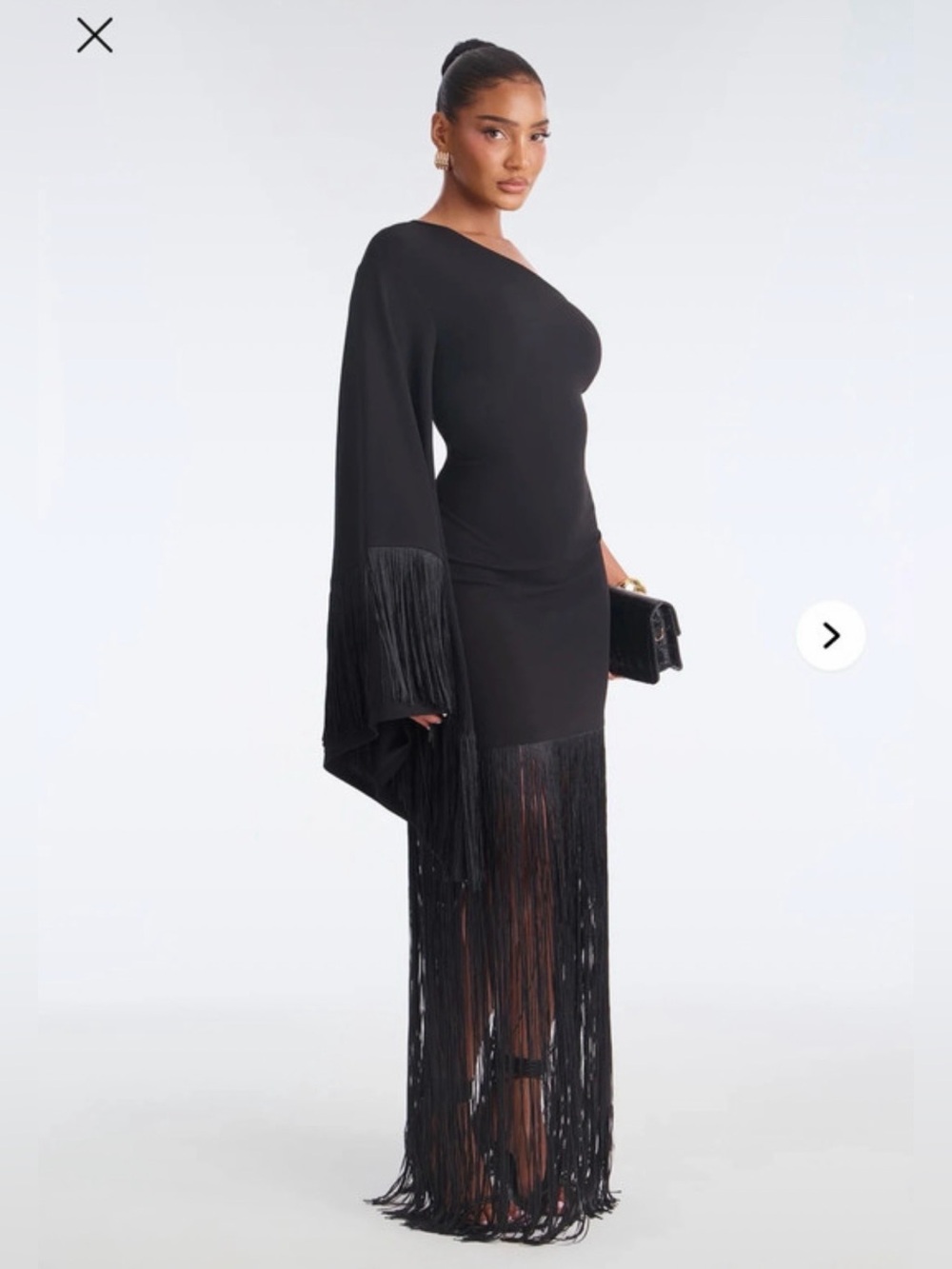 Fashion Nova Black One-Shoulder Fringe Dress